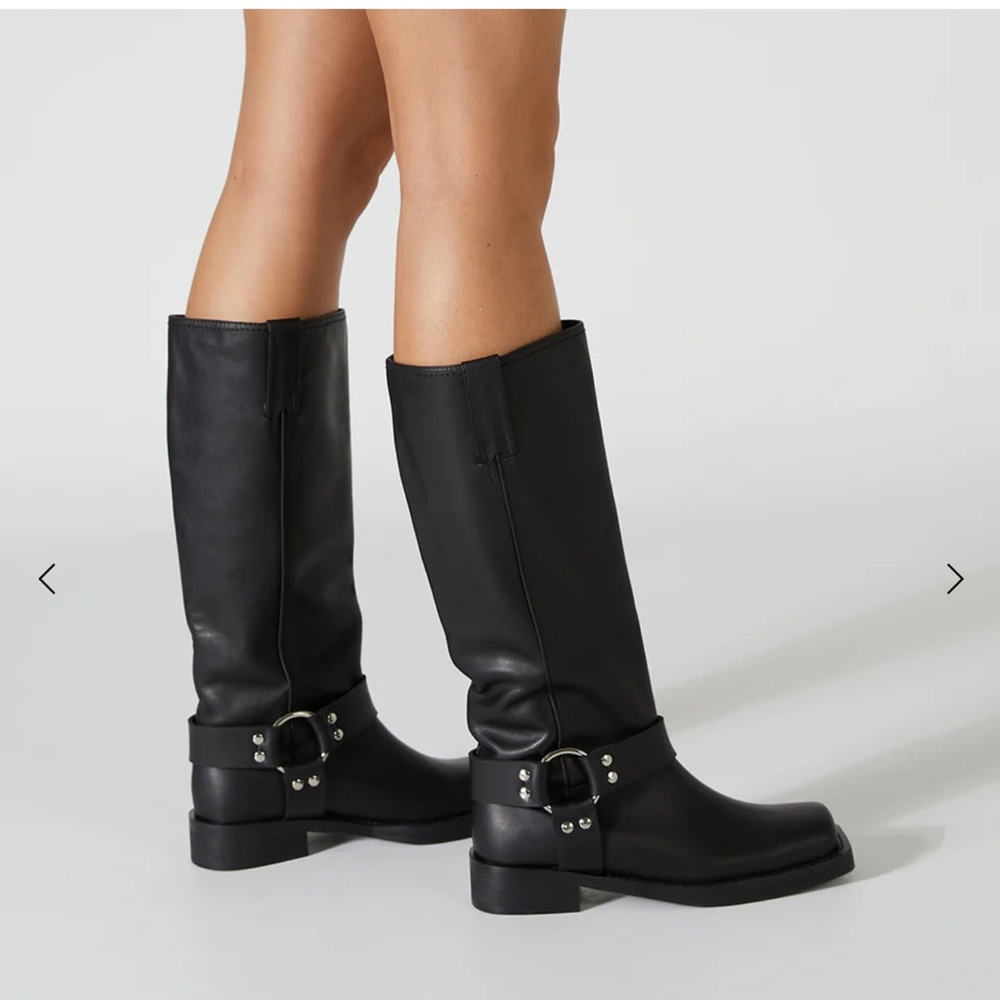Tony Bianco Biker Black Wax Boots - Picture 2 of 5